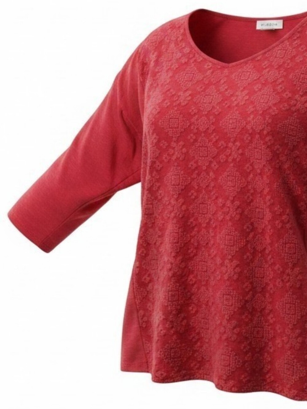 ARIAT | Red Southwestern Sheer Lace 3/4 Sleeve Soft Boxy Western Knit Tee | XXL